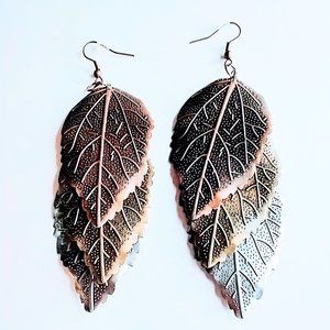 Monaco Exquisite Metal Leaf Tritone (Gold, Silver, Copper) Color Earrings